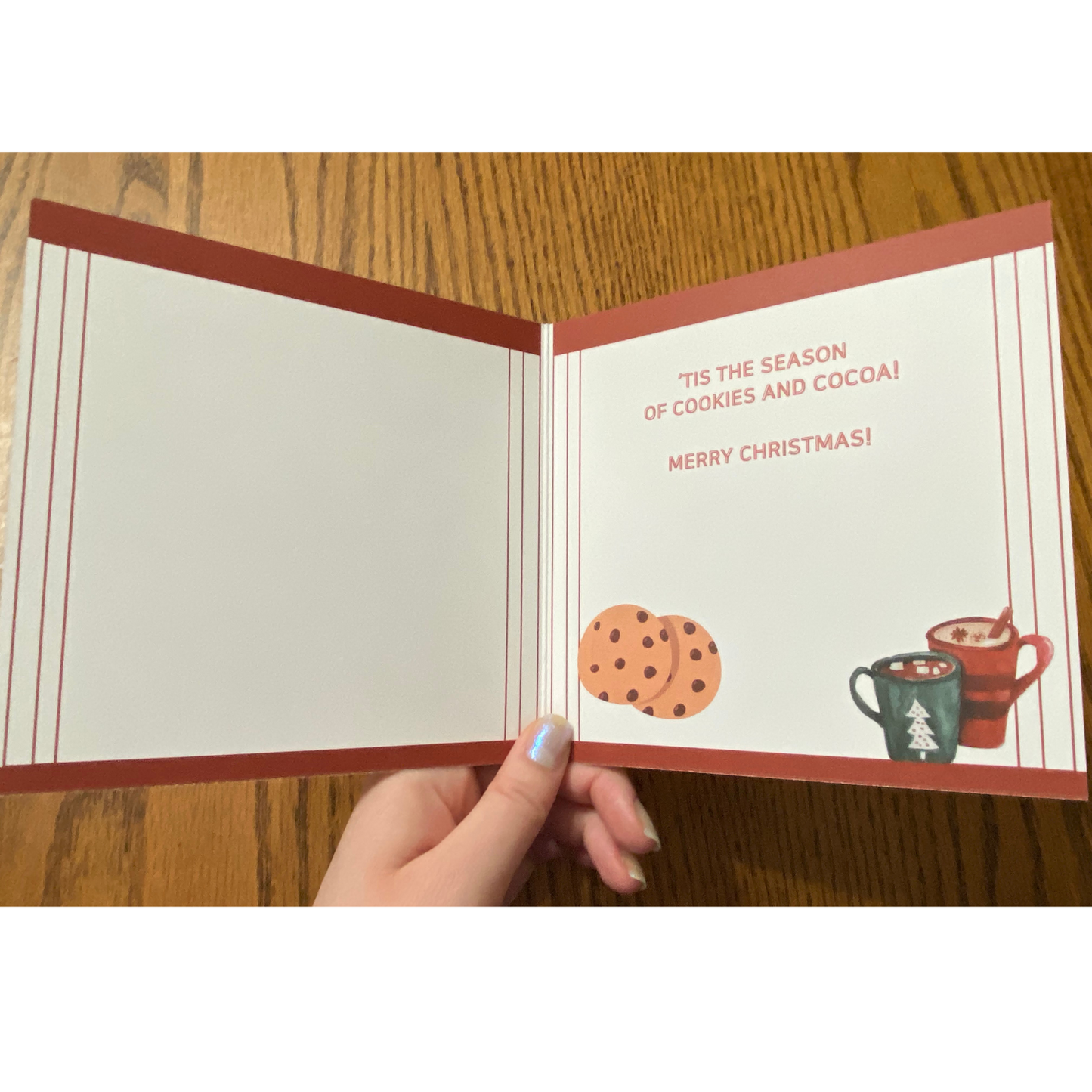 Christmas Greeting card with Santa, cookies and hot chocolate envelope included