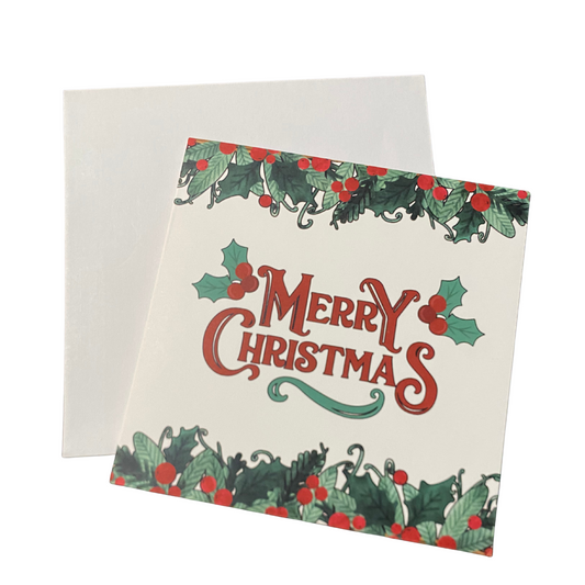 Christmas Greeting card with Holly wreath blank with envelope included